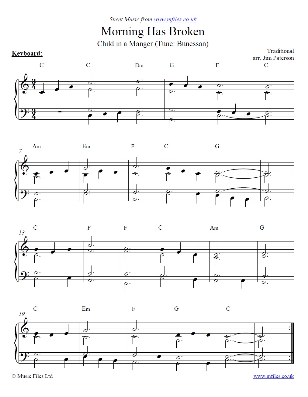 Morning Has Broken (Child in a Manager) for piano - sheet music 1st page