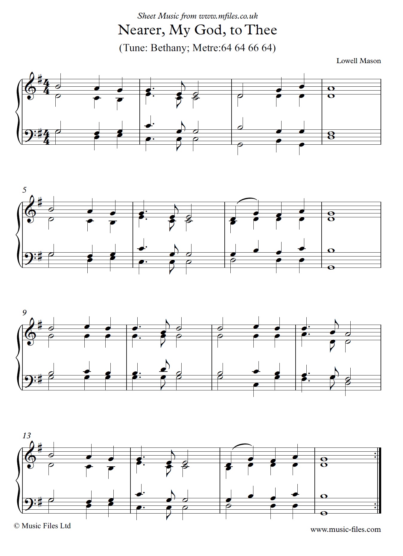 Nearer My God to Thee (Tune: Bethany) - piano sheet music 1st page