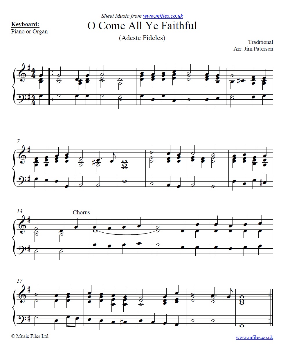 O Come All Ye Faithful for piano - sheet music 1st page