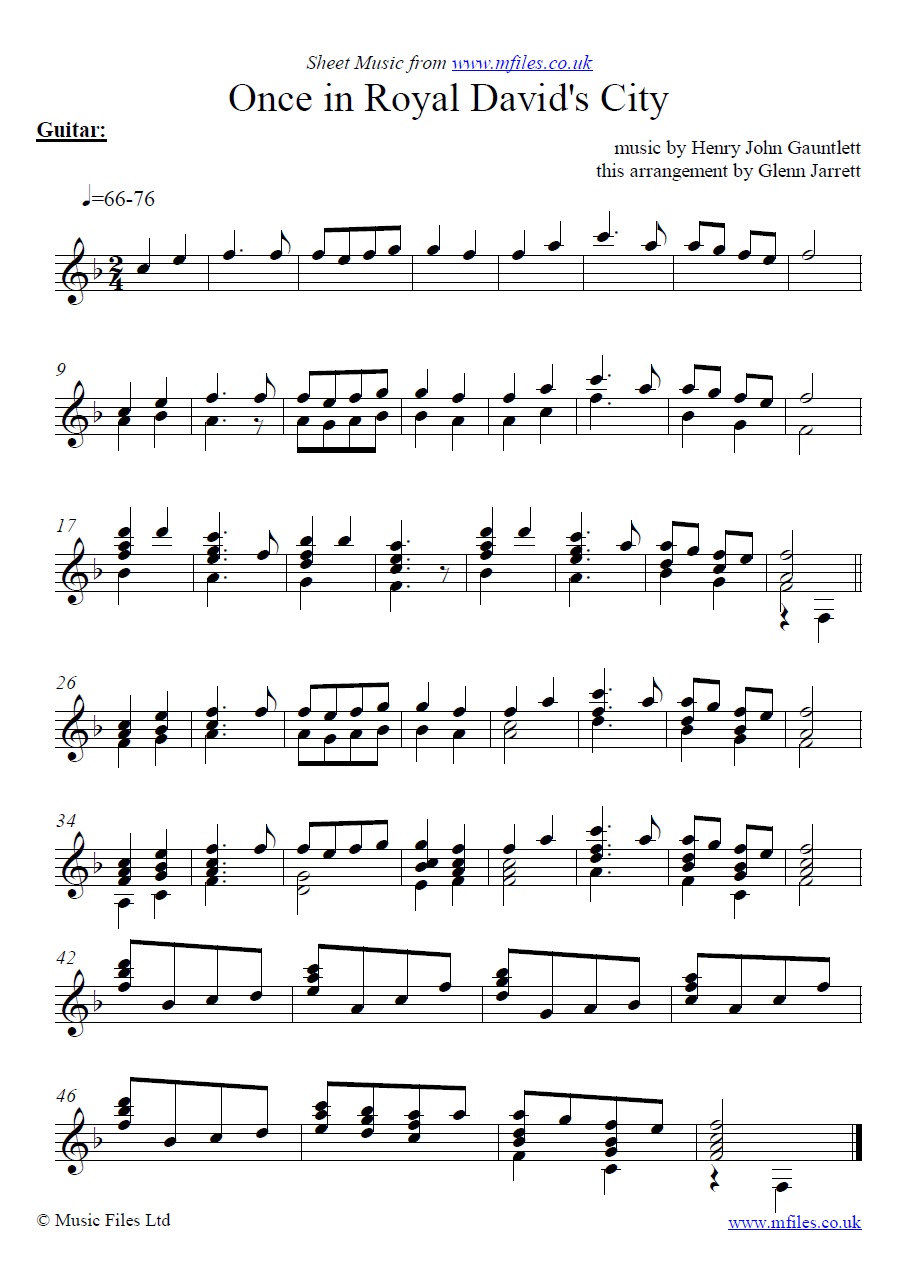 Once in Royal David's City arranged by Glenn Jarrett for guitar - sheet music 1st page