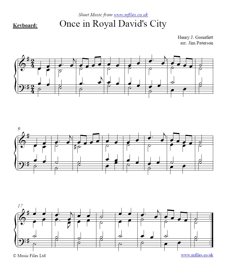 Once in Royal David's City for piano - sheet music 1st page