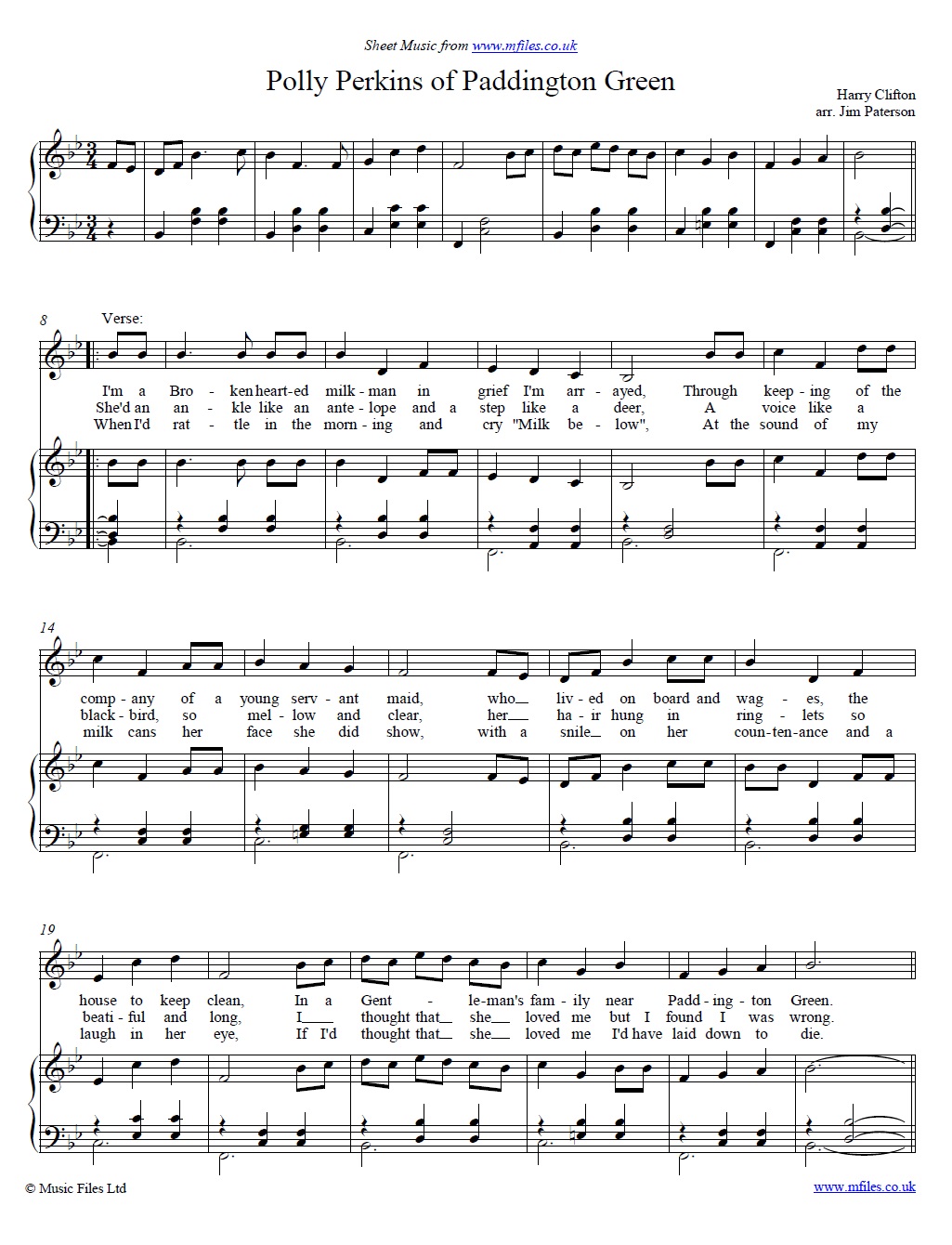 Pretty Polly Perkins of Paddington Green (piano/vocal) - sheet music 1st page