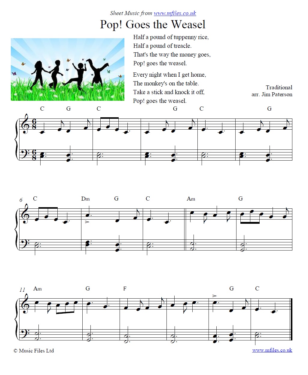 Pop Goes the Weasel for piano - sheet music 1st page