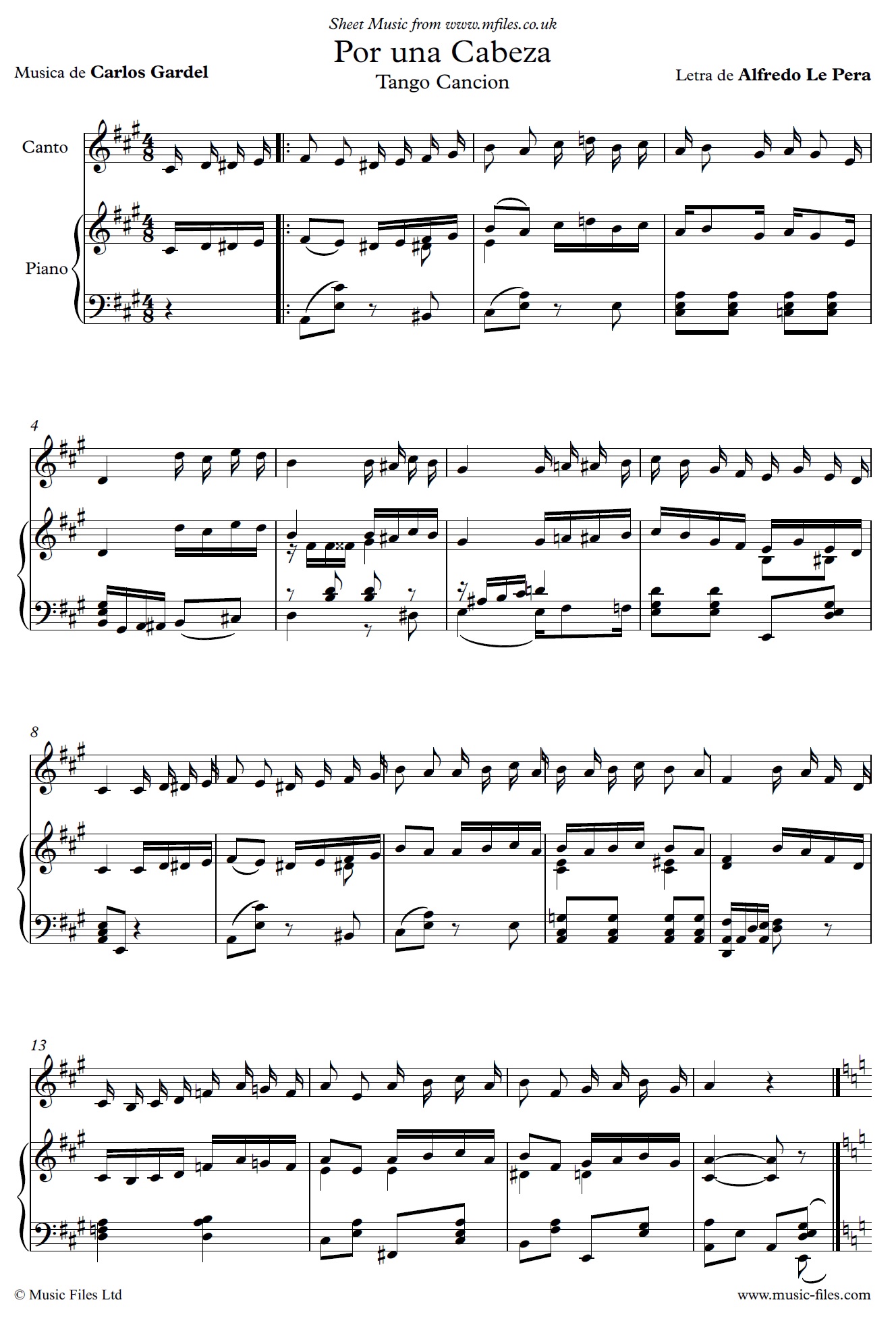 Por Una Cabeza - sheet music 1st page