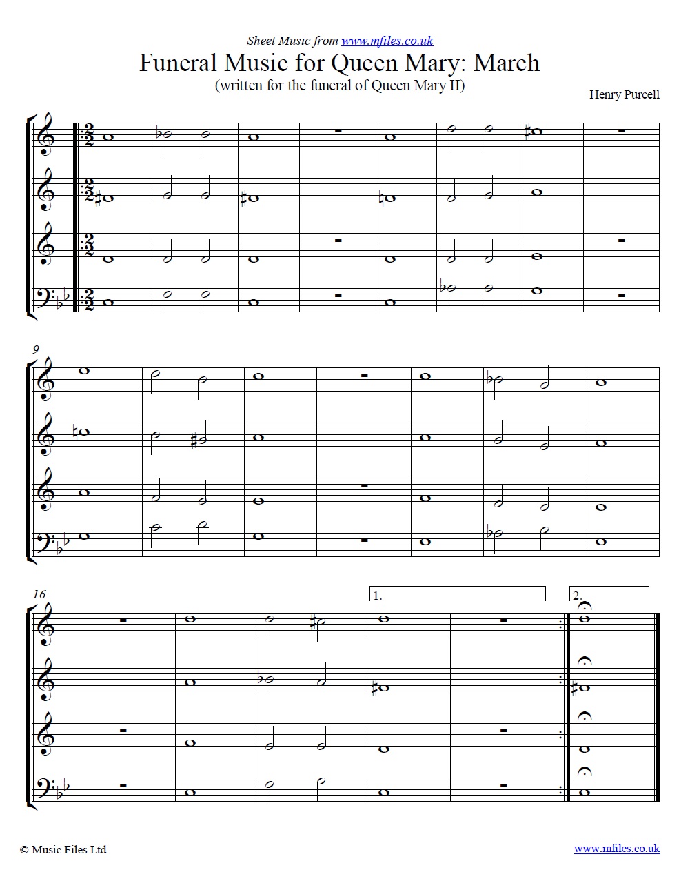 Purcell's March from the Funeral Music for Queen Mary (score) - sheet music 1st page