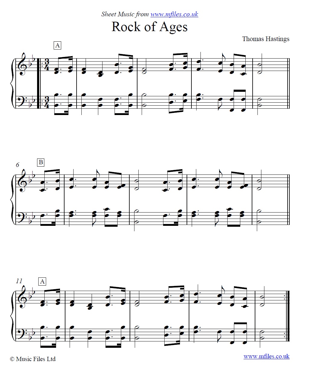 Rock of Ages for piano - sheet music 1st page