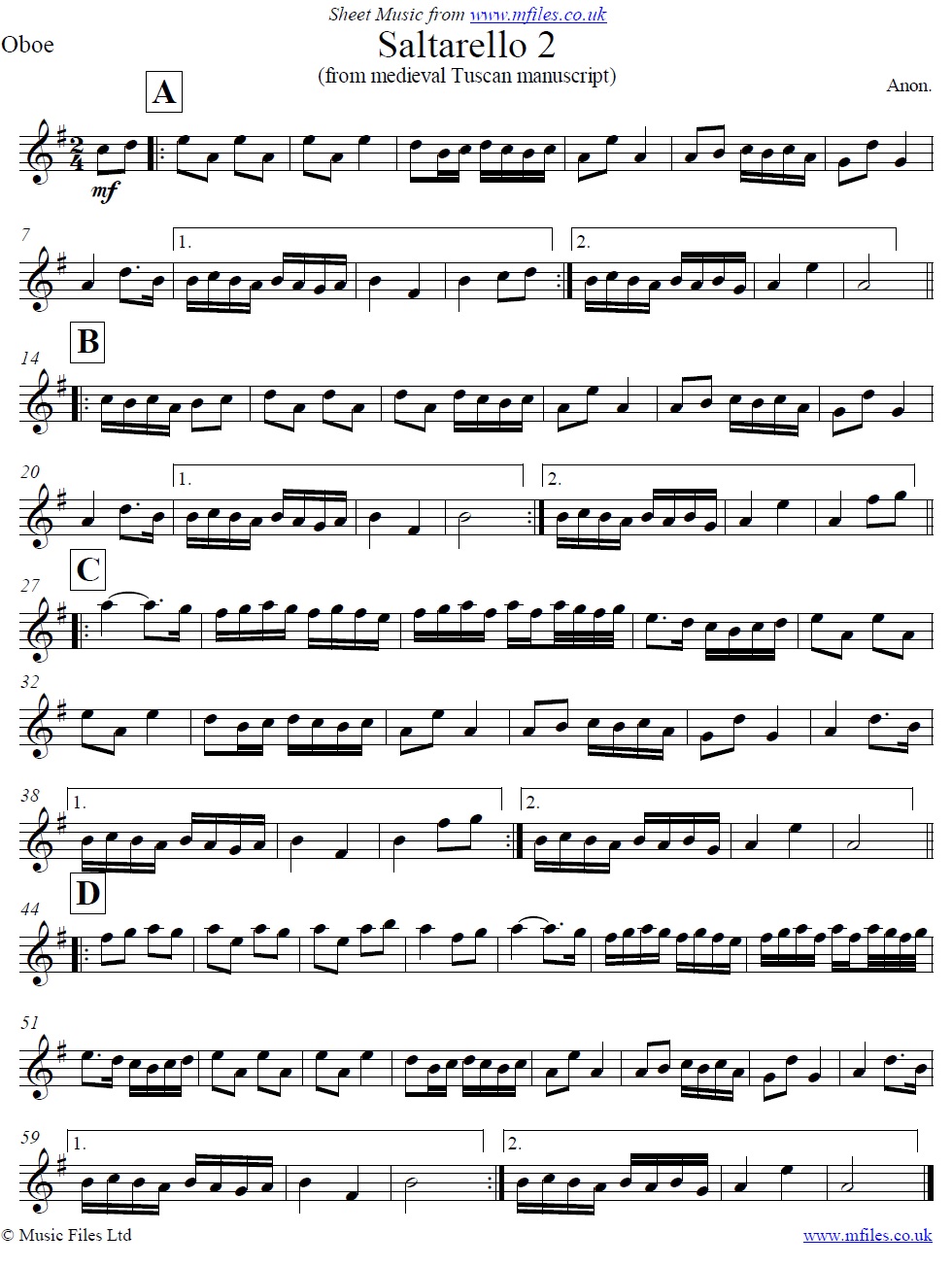 Saltarello 2 for solo instrument e.g. oboe - sheet music 1st page
