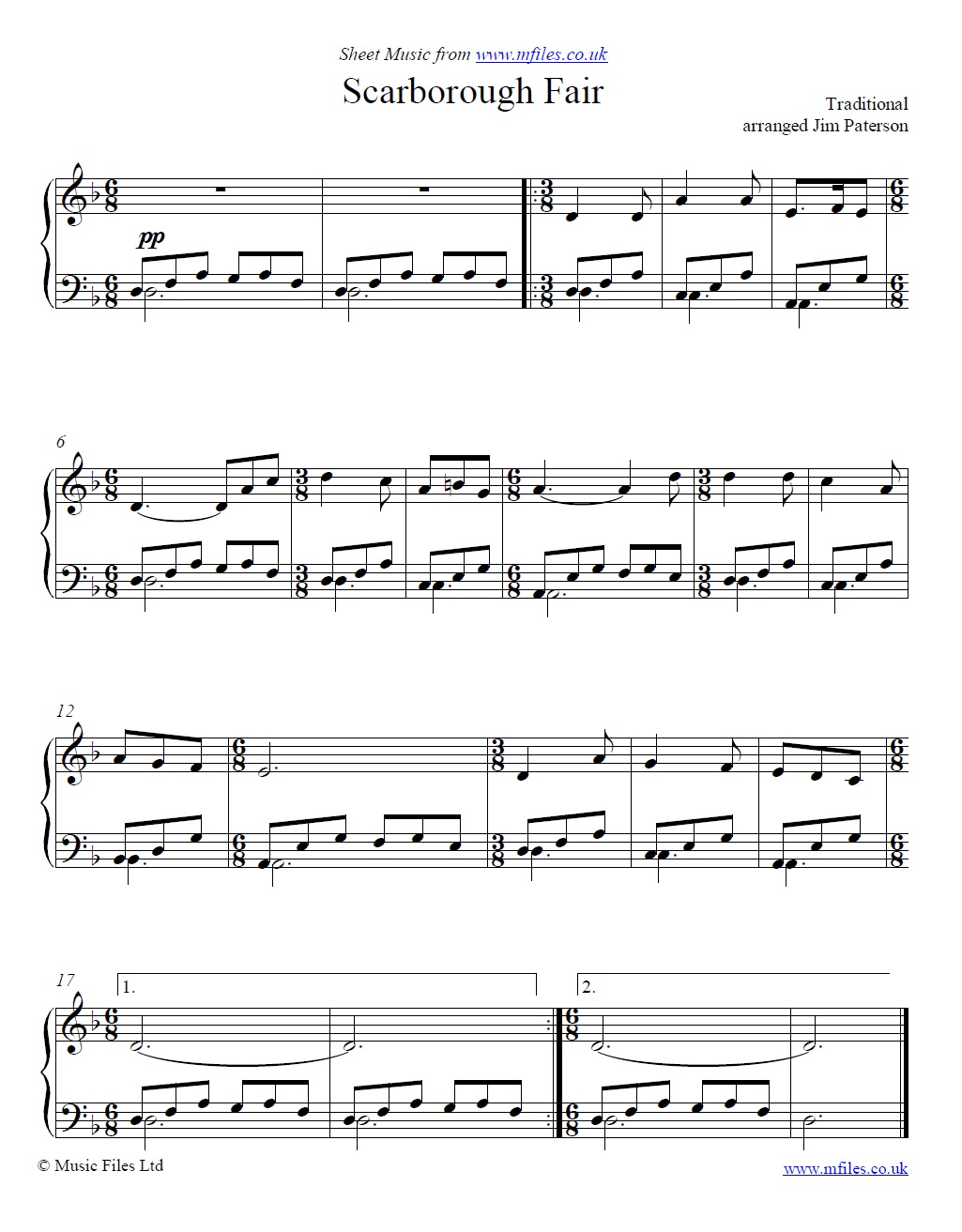 Scarborough Fair for piano - sheet music 1st page