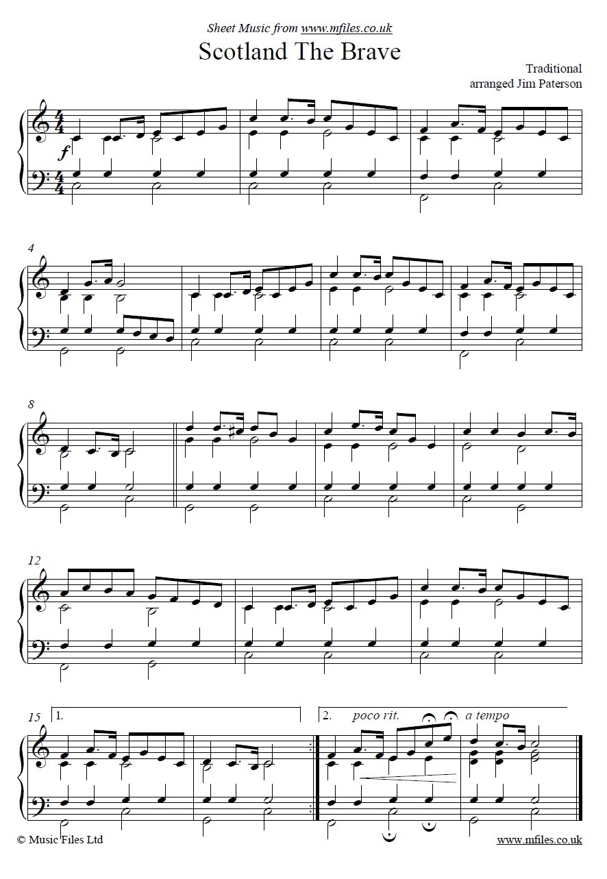 Scotland the Brave for piano - sheet music 1st page