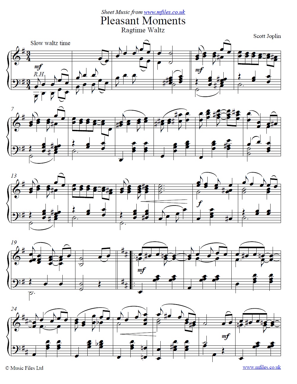 Scott Joplin's Pleasant Moments (Ragtime Waltz) for piano - sheet music 1st page