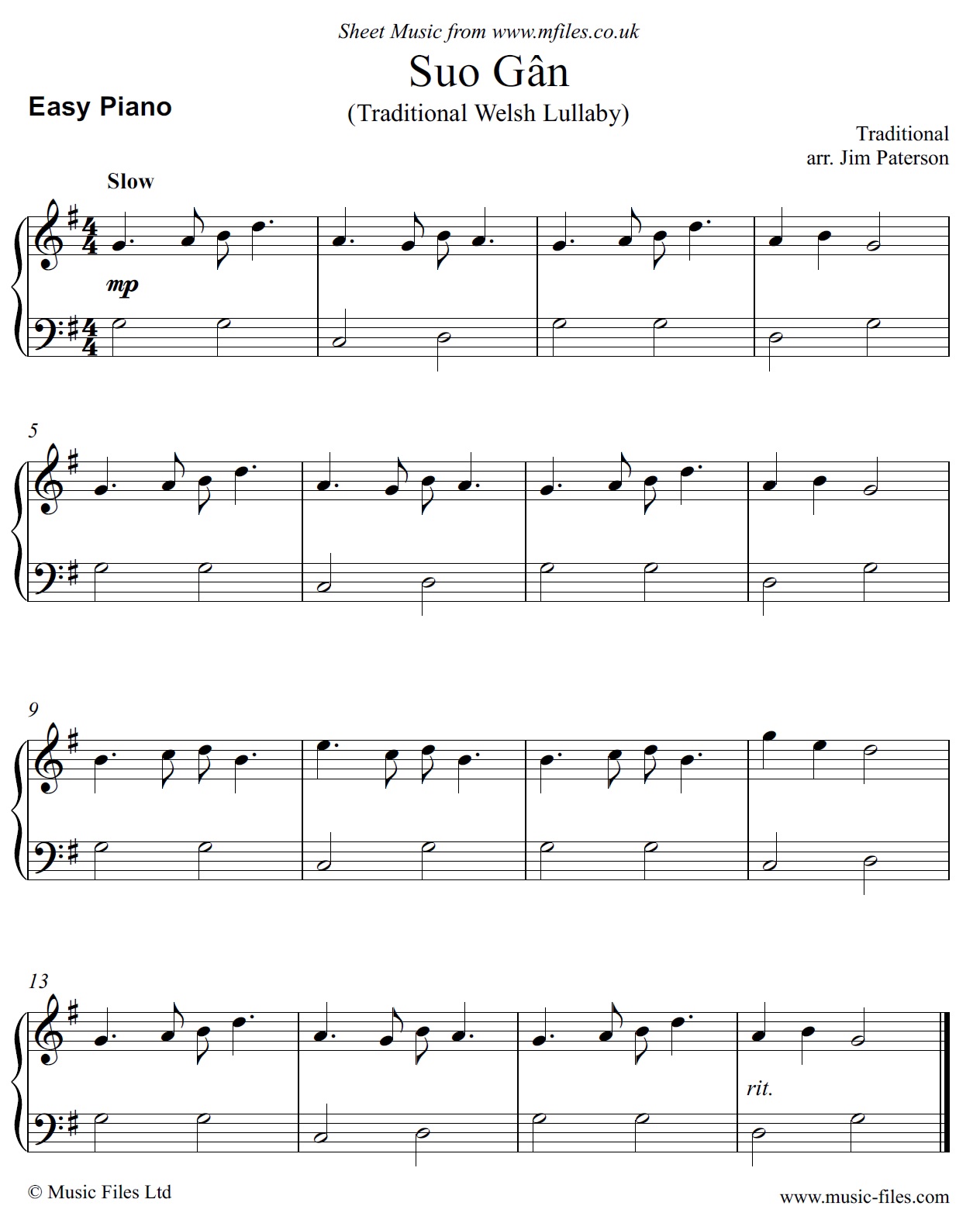 Suo Gan for Easy Piano - sheet music 1st page