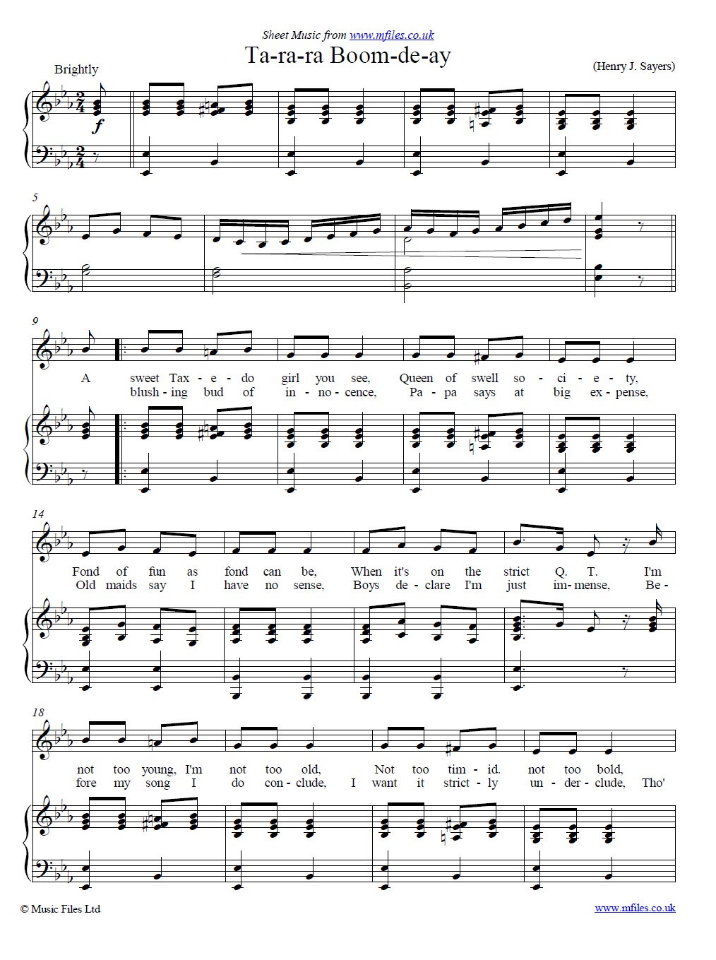 Ta-ra-ra Boom-de-ay (piano/vocal) - sheet music 1st page