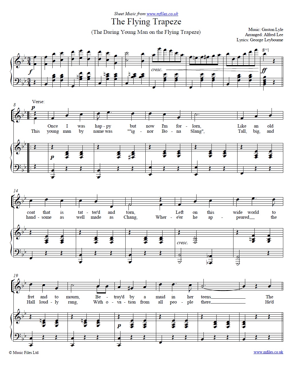 The Flying Trapeze (piano/vocal) - sheet music 1st page