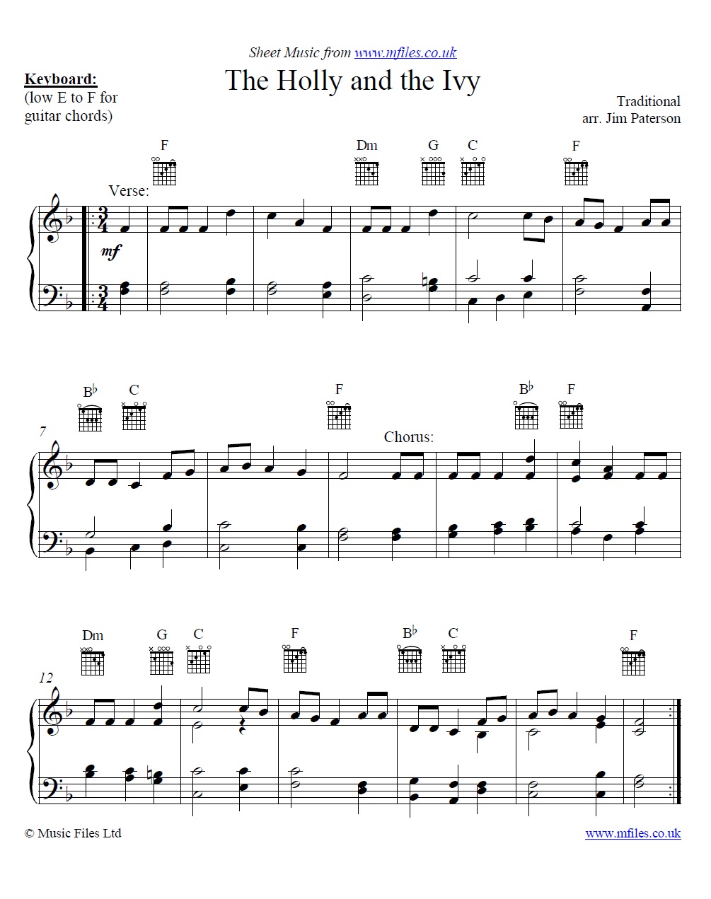 The Holly and the Ivy for piano and various instruments - sheet music 1st page