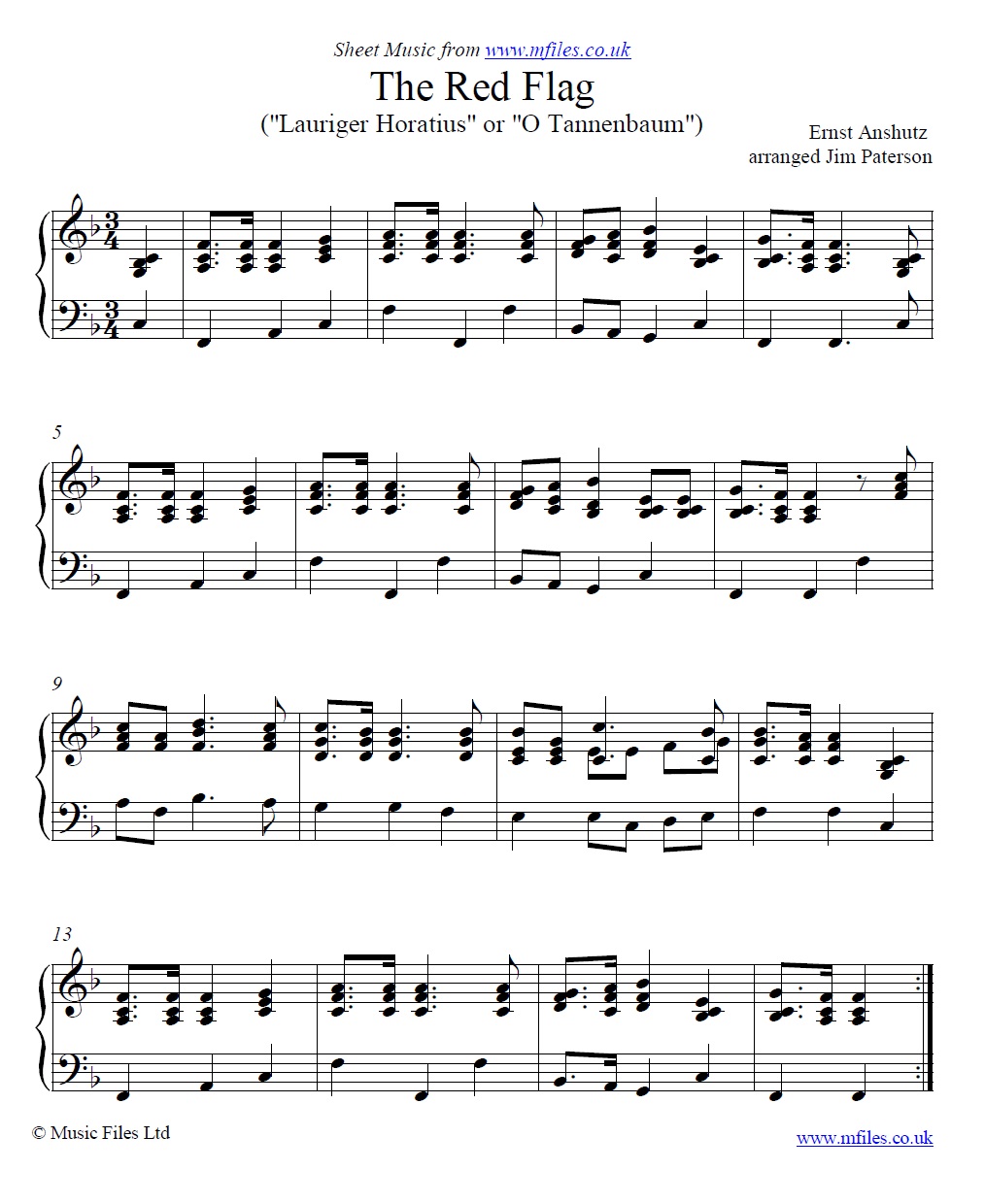 The Red Flag (based on 'O Tannenbaum') for piano - sheet music 1st page