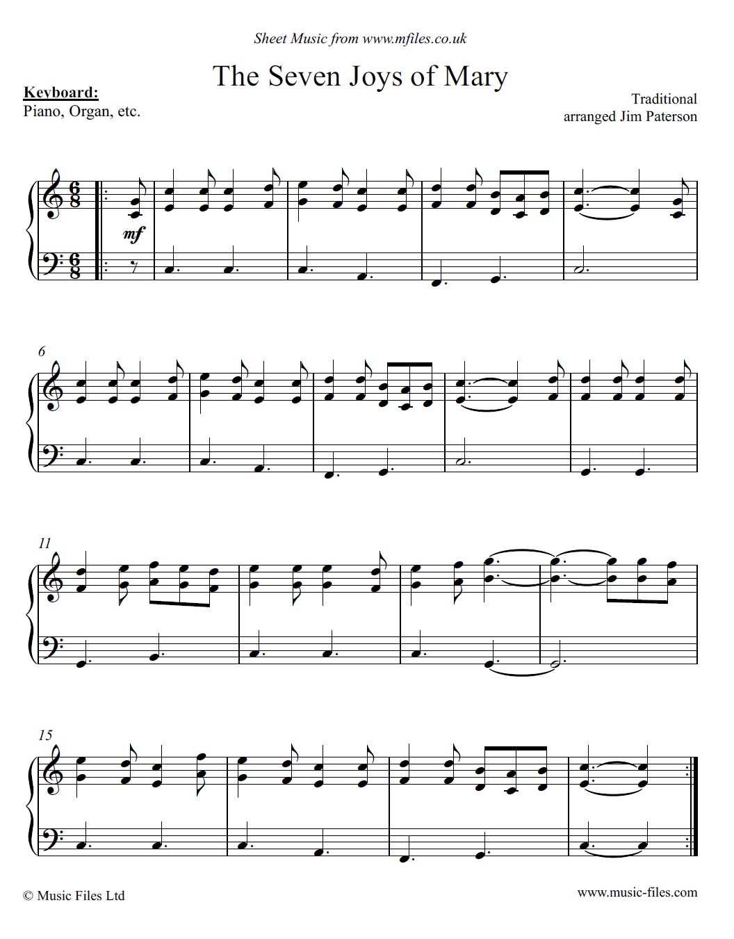 The Seven Joys of Mary - piano sheet music 1st page