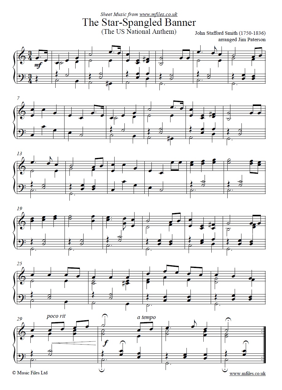 The Star-Spangled Banner for piano - sheet music 1st page