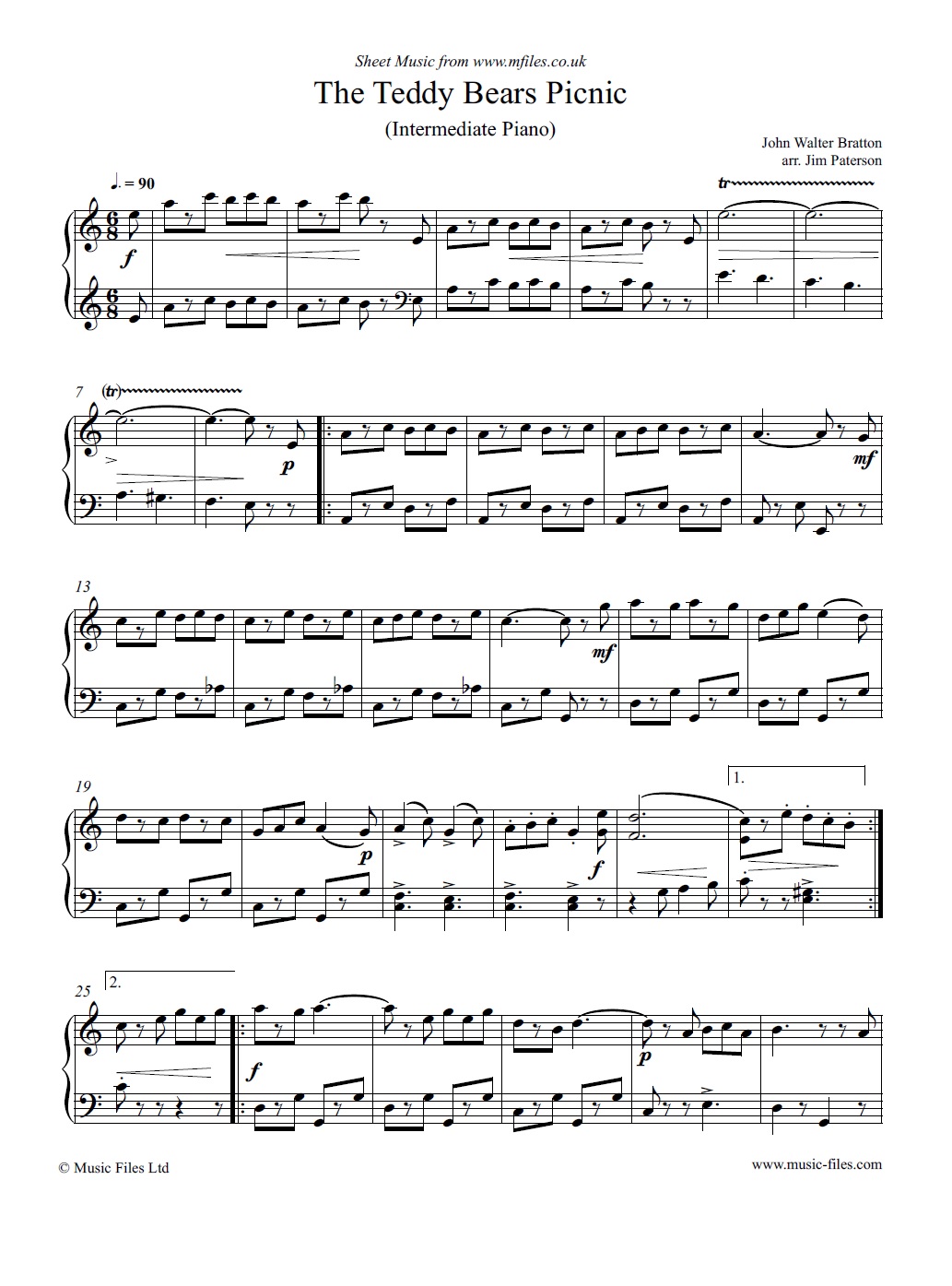 The Teddy Bears' Picnic for Intermediate Piano - piano sheet music 1st page