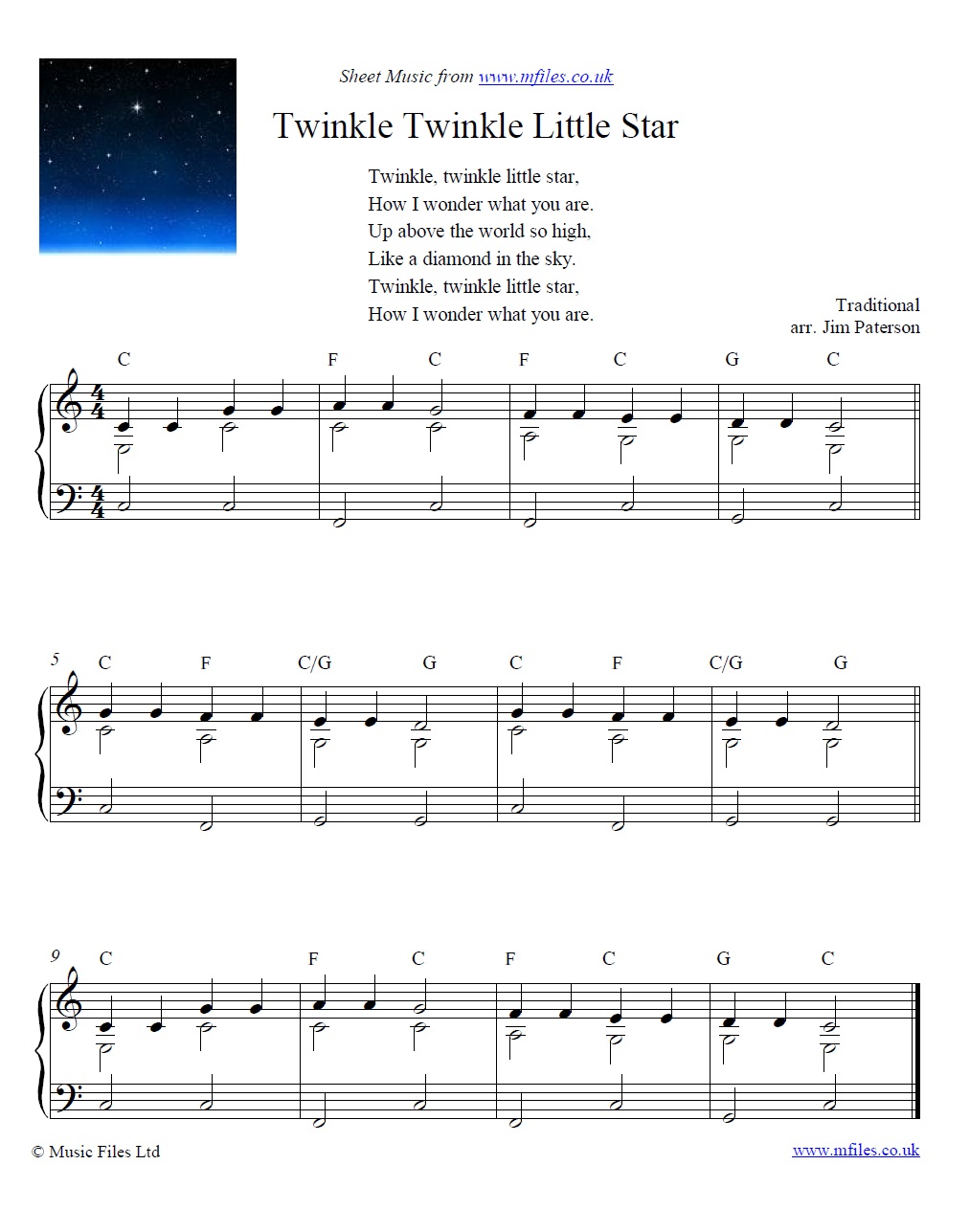 Twinkle Twinkle Little Star for piano - sheet music 1st page
