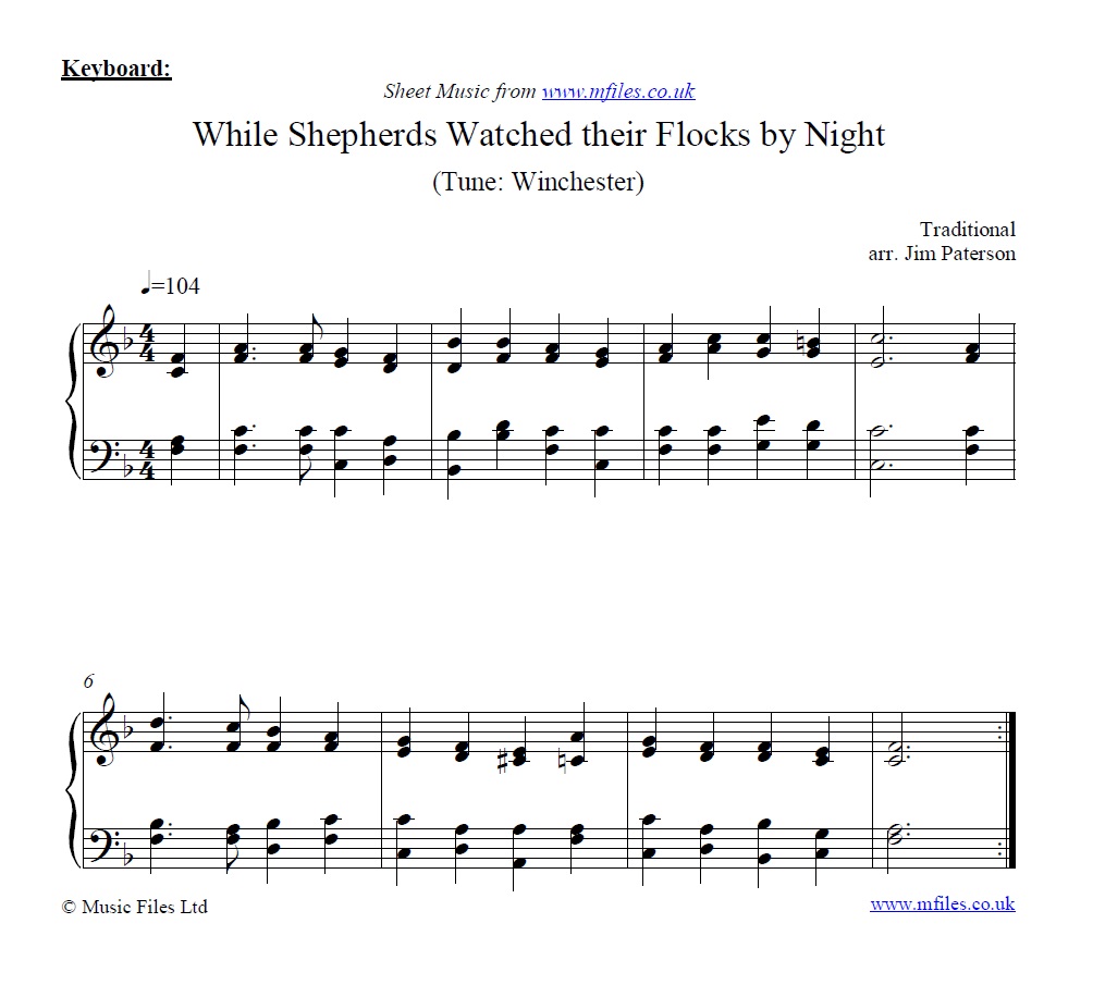 While Shepherds Watched Their Flocks By Night for piano - sheet music 1st page